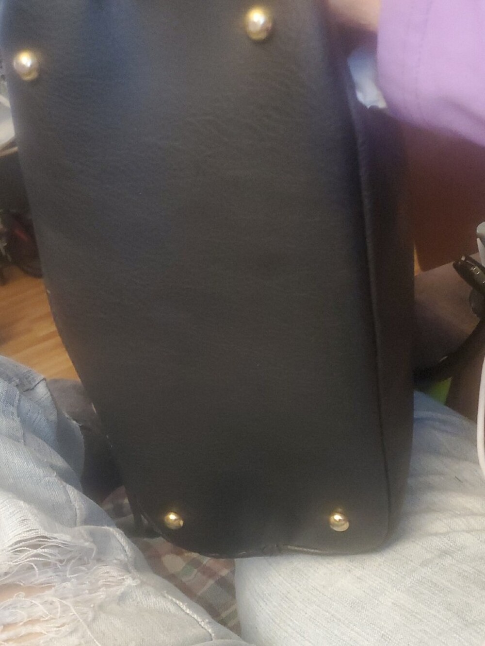 Black Textured Vinyl Tote with Gold Accents - Picture 11 of 12